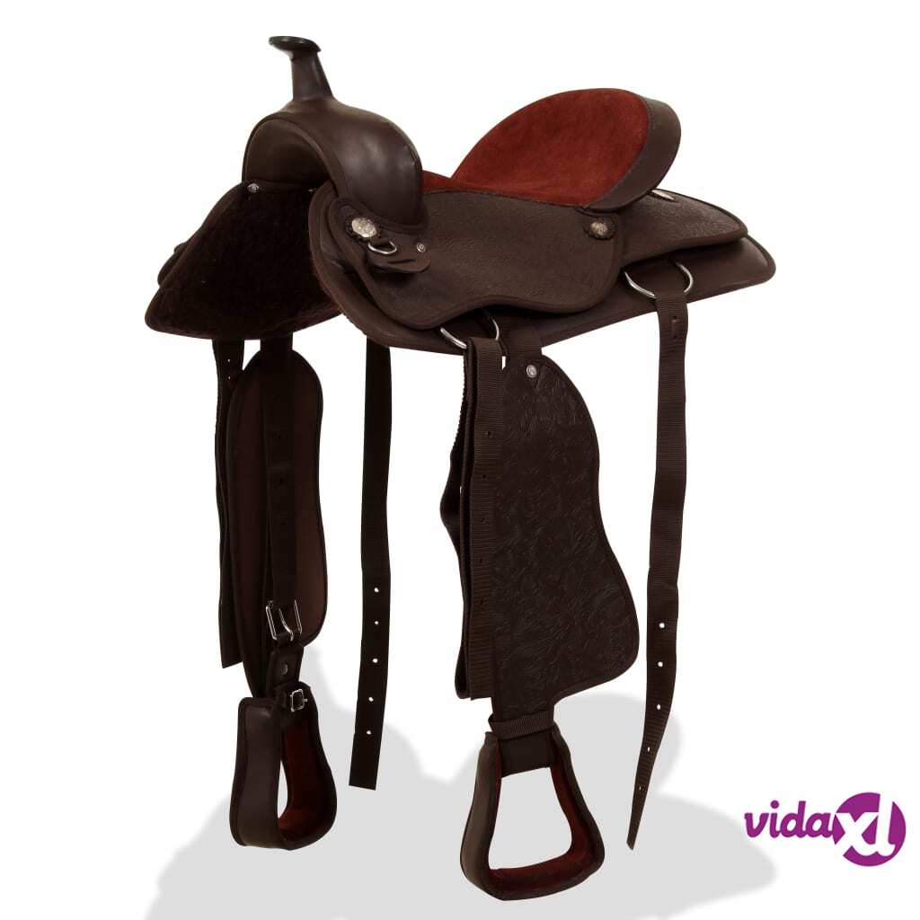 vidaXL Western Saddle, Headstall&Breast Collar Real Leather 17" Brown