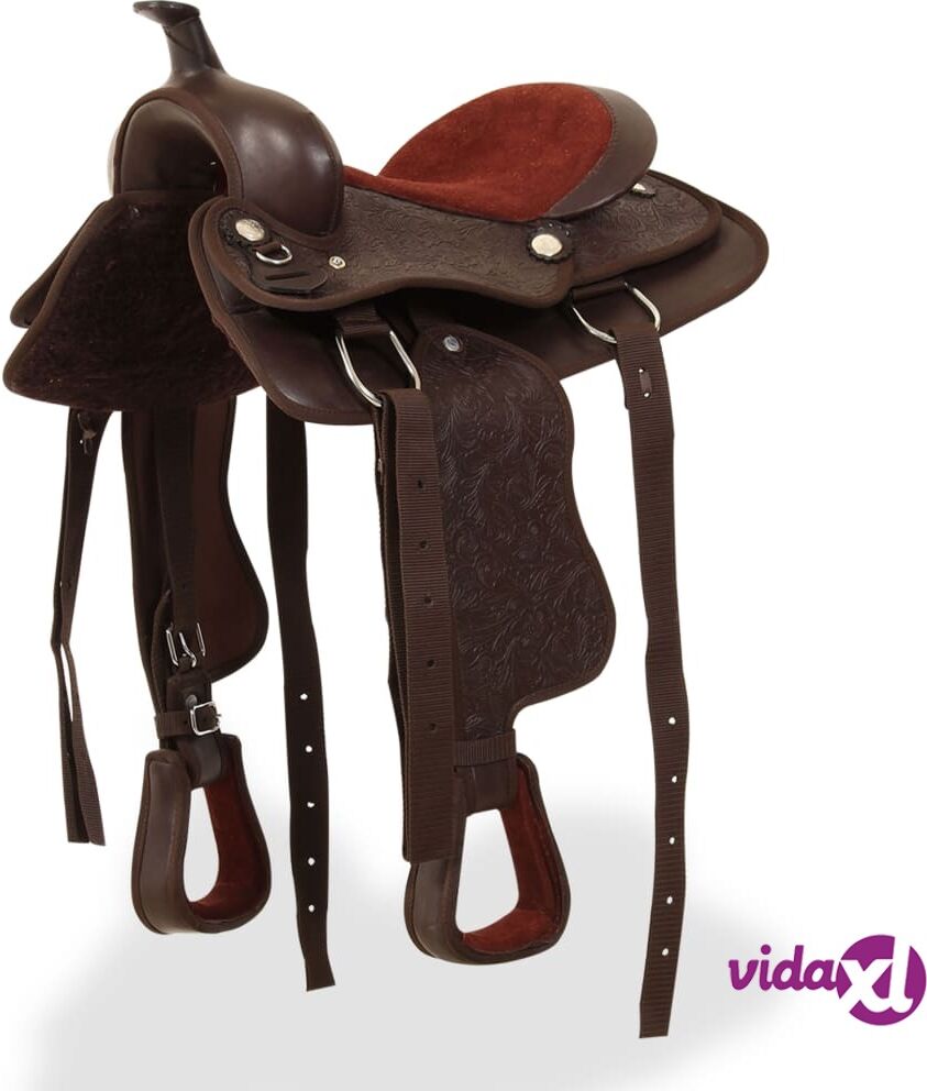 vidaXL Western Saddle, Headstall&Breast Collar Real Leather 13" Brown