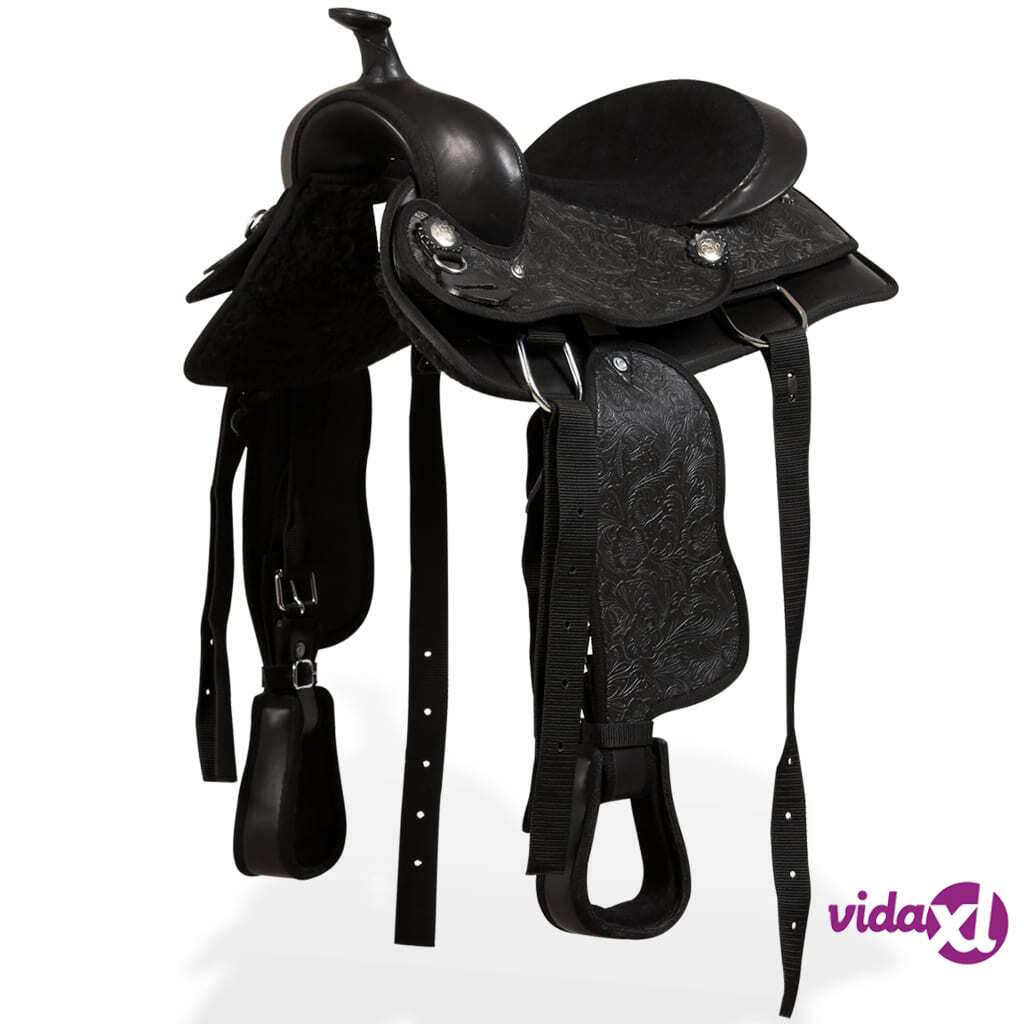 vidaXL Western Saddle, Headstall&Breast Collar Real Leather 13" Black