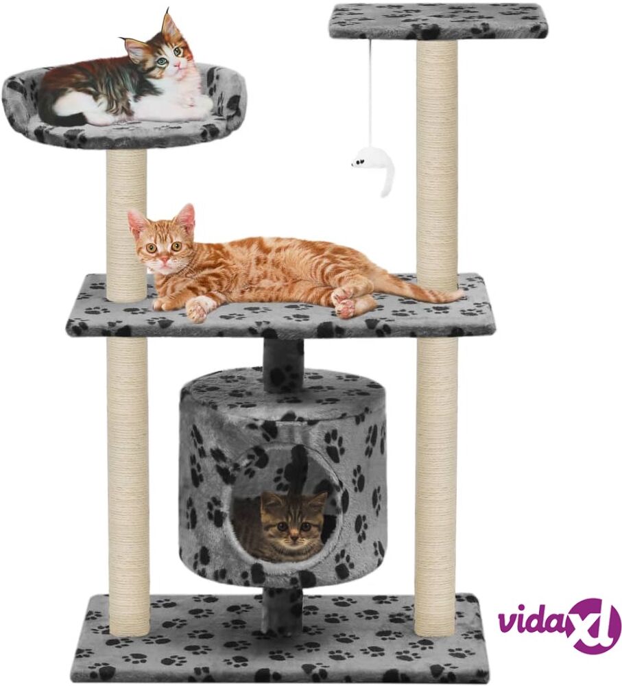 vidaXL Cat Tree with Sisal Scratching Posts 95 cm Grey Paw Prints