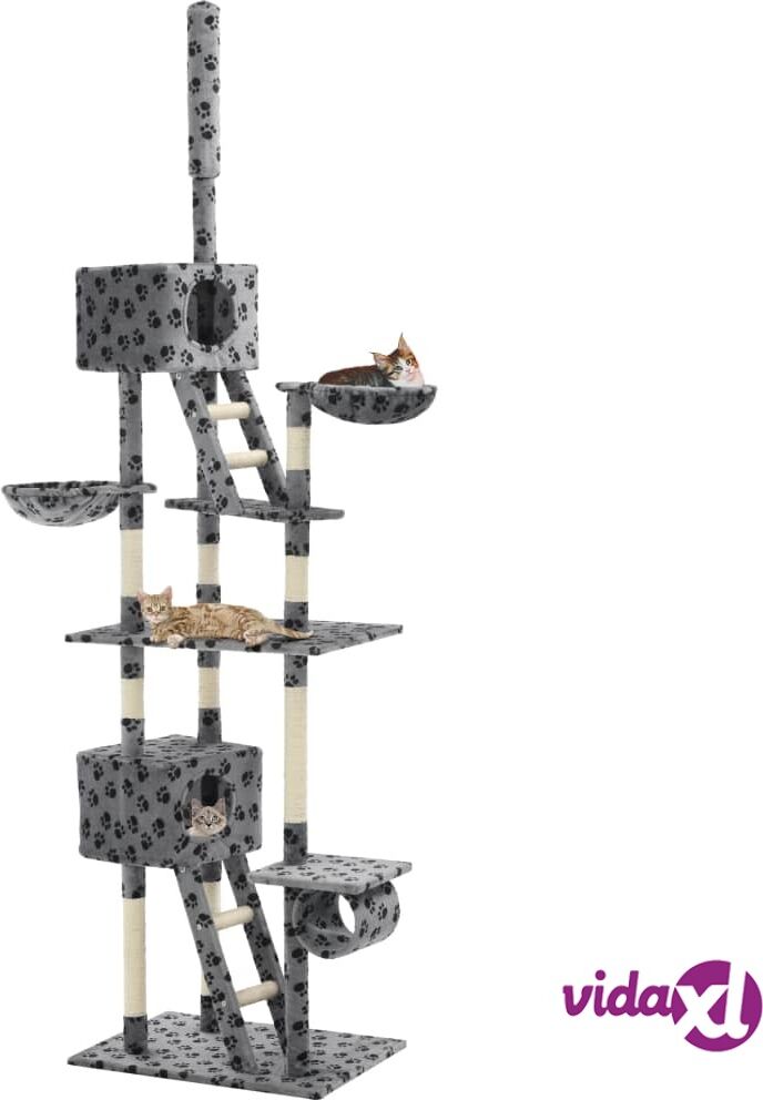 vidaXL Cat Tree with Sisal Scratching Posts 230-260 cm Grey Paw Prints