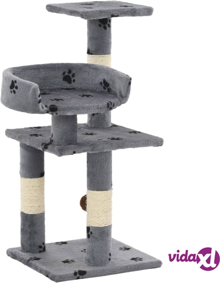 vidaXL Cat Tree with Sisal Scratching Posts 65 cm Paw Prints Grey