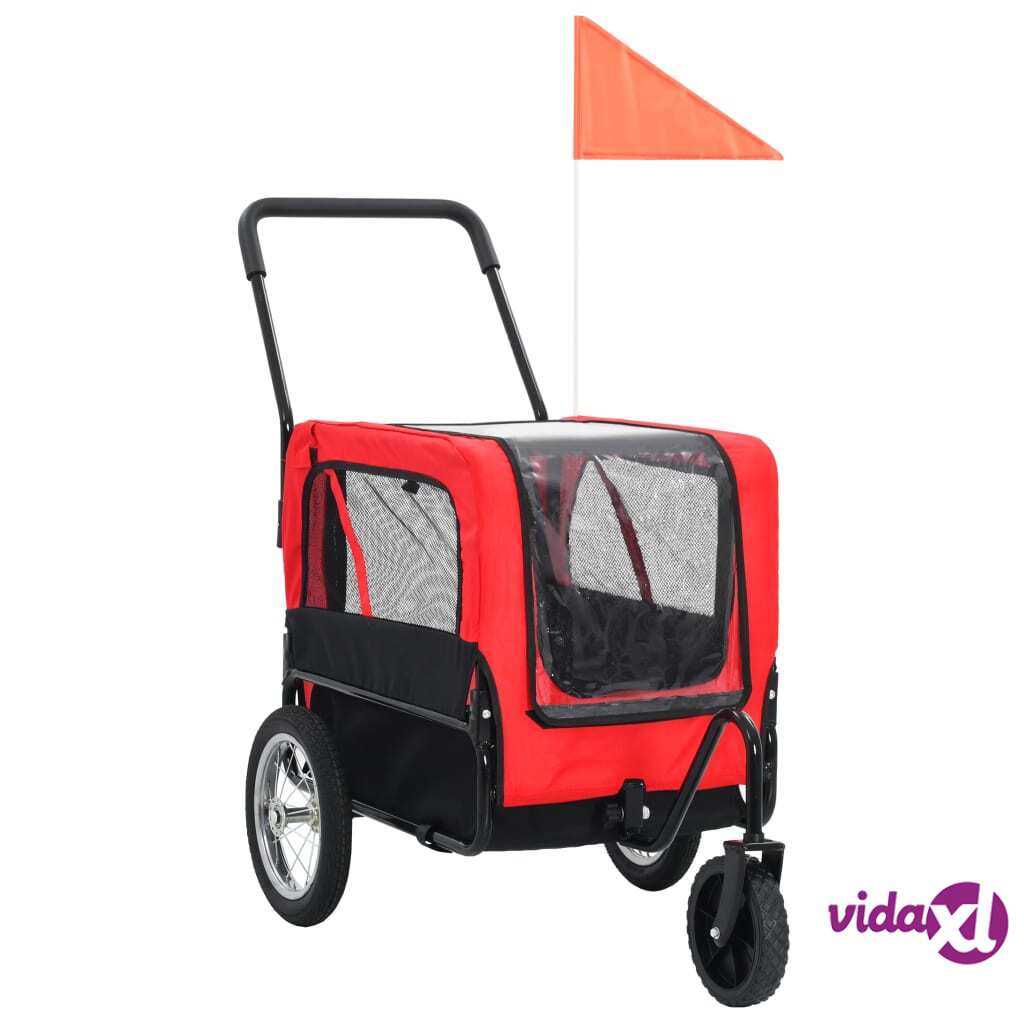 vidaXL 2-in-1 Pet Bike Trailer & Jogging Stroller Red and Black