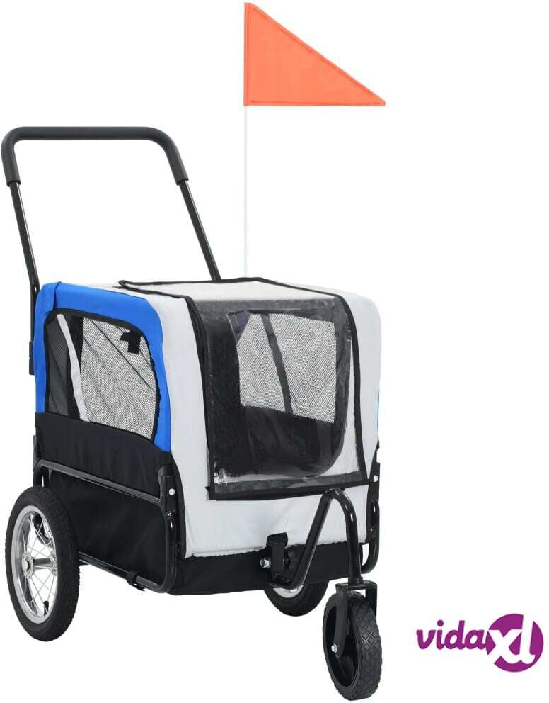 vidaXL 2-in-1 Pet Bike Trailer & Jogging Stroller Grey and Blue