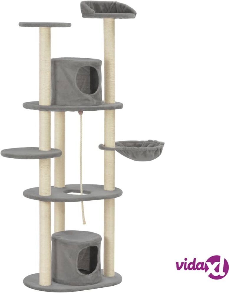 vidaXL Cat Tree with Sisal Scratching Posts Grey 160 cm