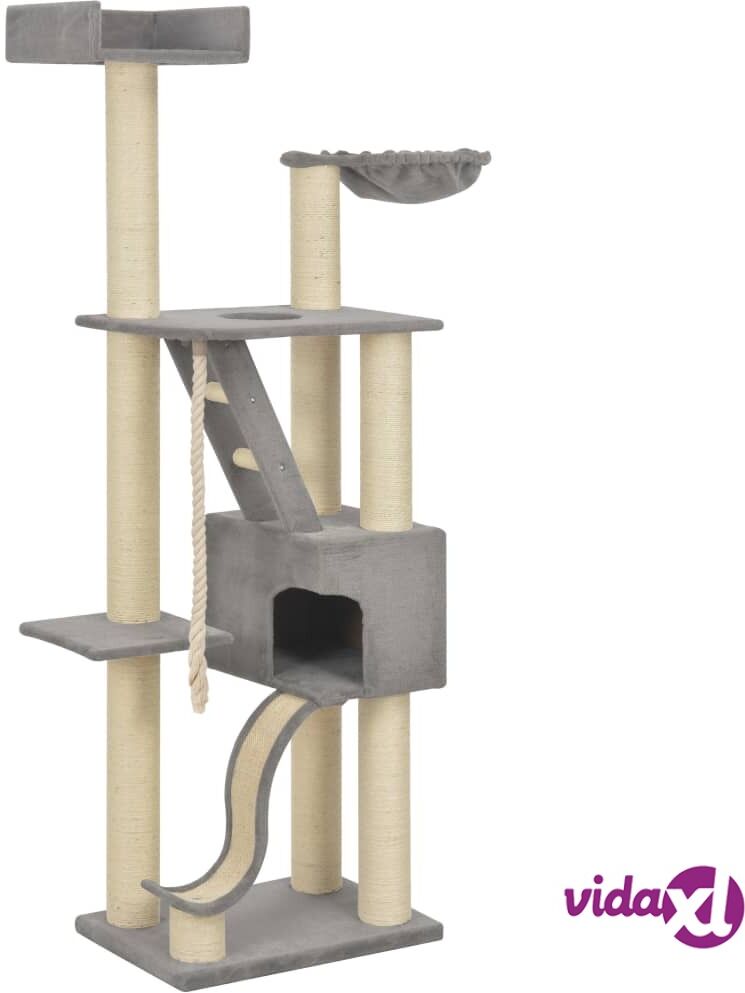 vidaXL Cat Tree with Sisal Scratching Posts Grey 180 cm XXL