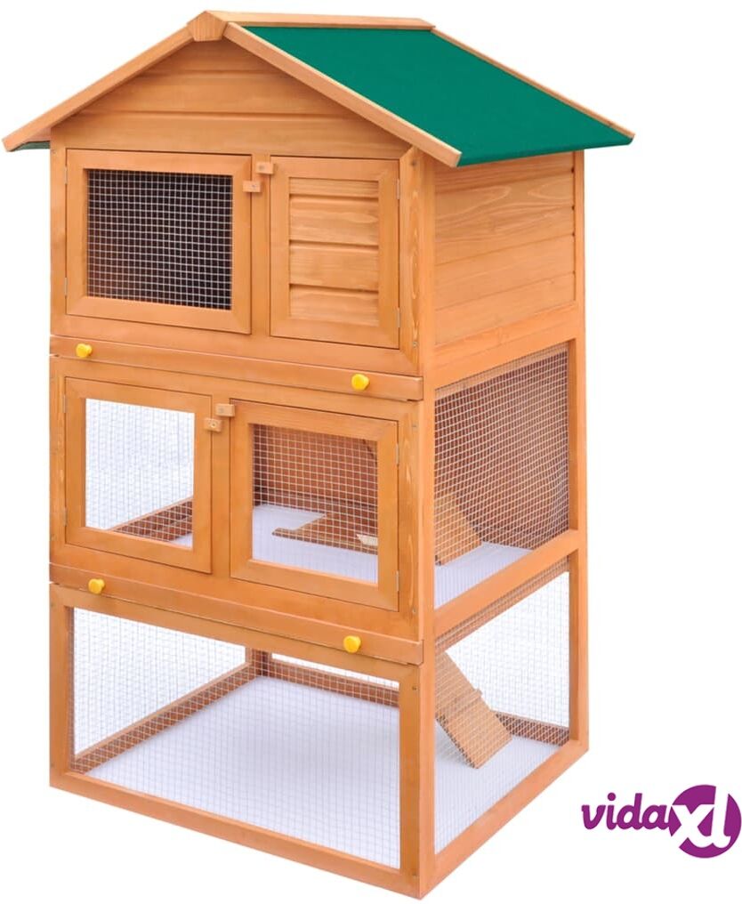 vidaXL Outdoor Rabbit Hutch Small Animal House Pet Cage 3 Layers Wood