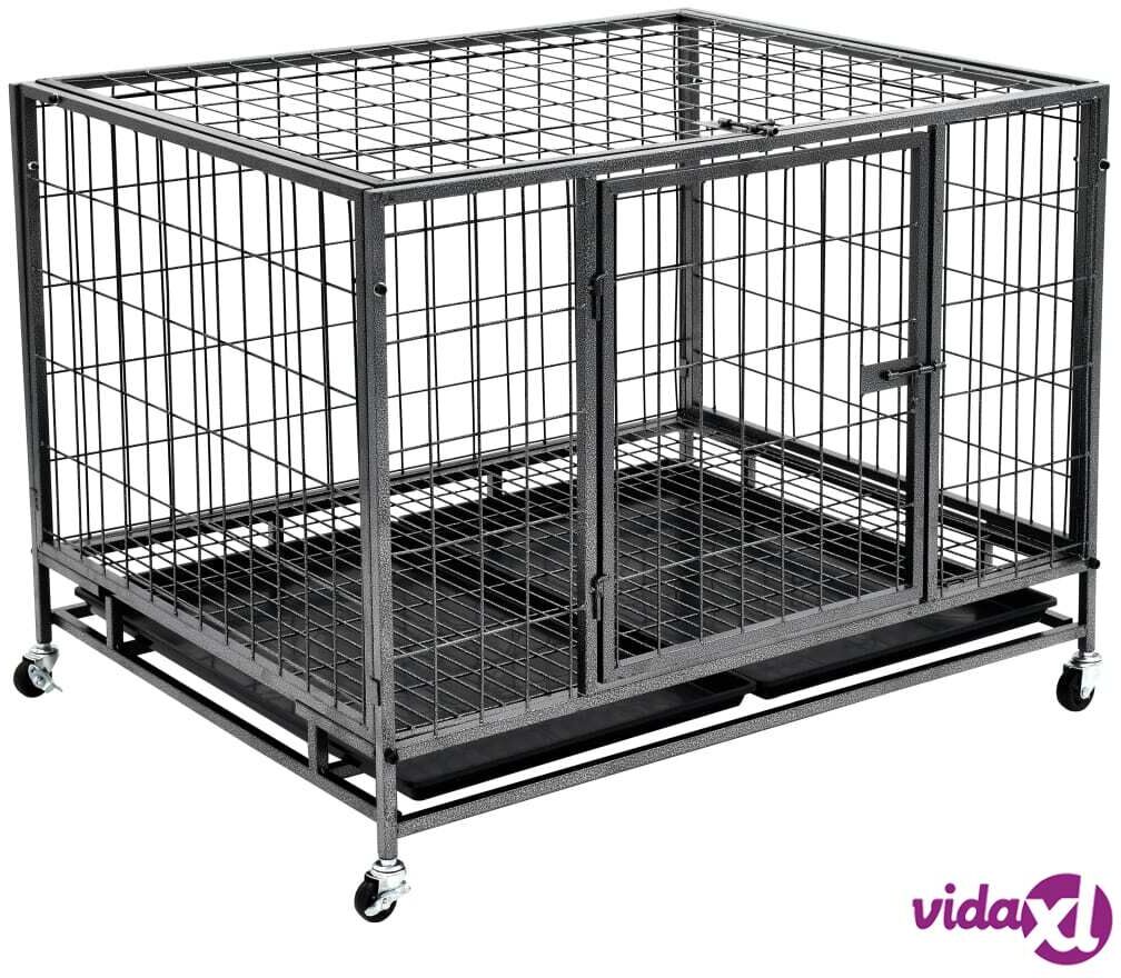 vidaXL Heavy Duty Dog Cage with Wheels Steel 98x72x77 cm