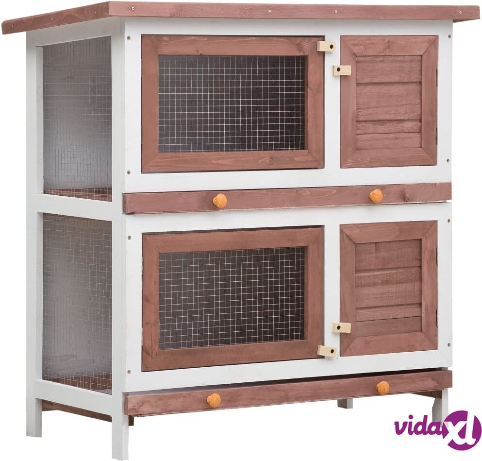 vidaXL Outdoor Rabbit Hutch 4 Doors Brown Wood