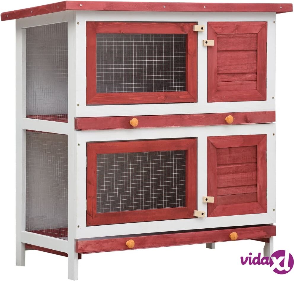 vidaXL Outdoor Rabbit Hutch 4 Doors Red Wood