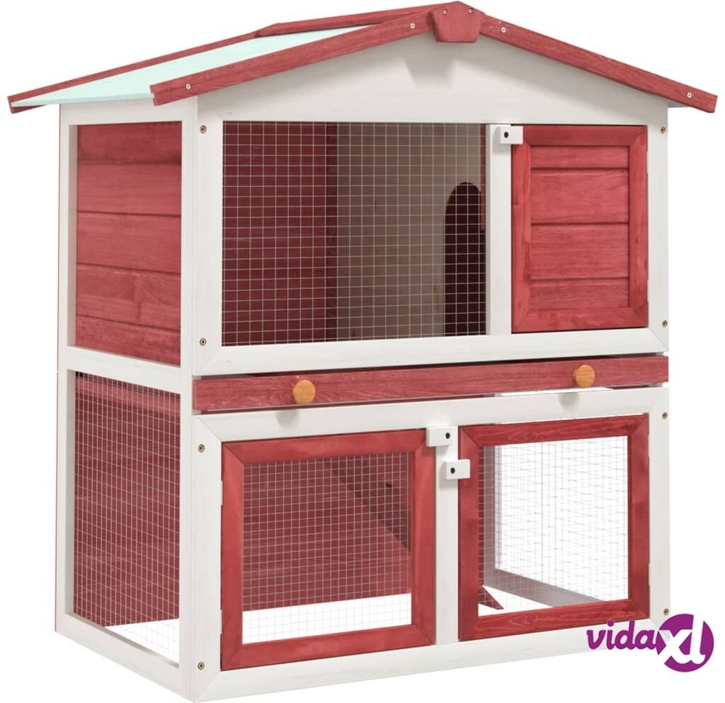 vidaXL Outdoor Rabbit Hutch 3 Doors Red Wood