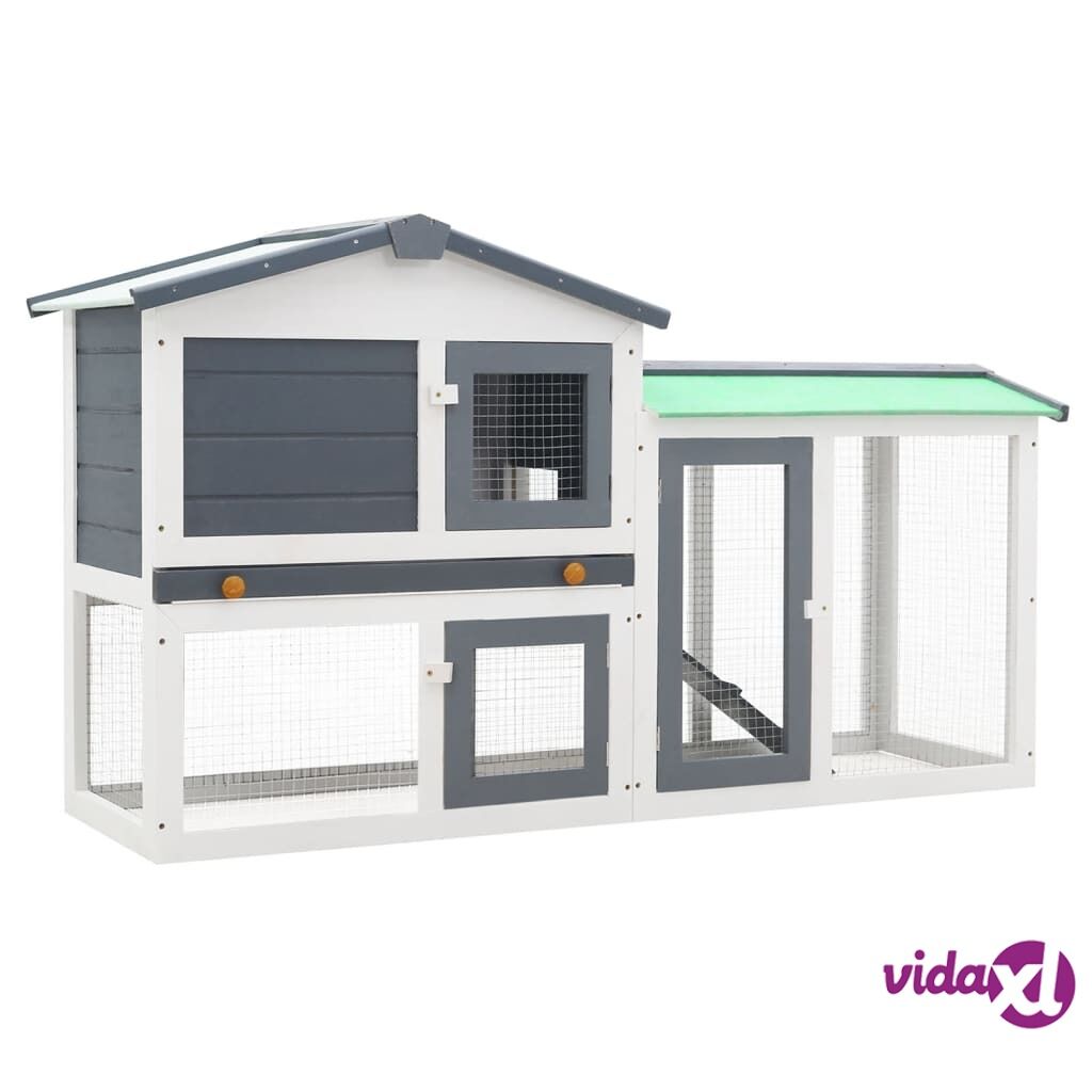 vidaXL Outdoor Large Rabbit Hutch Grey and White 145x45x85 cm Wood