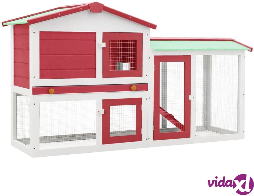 vidaXL Outdoor Large Rabbit Hutch Red and White 145x45x85 cm Wood