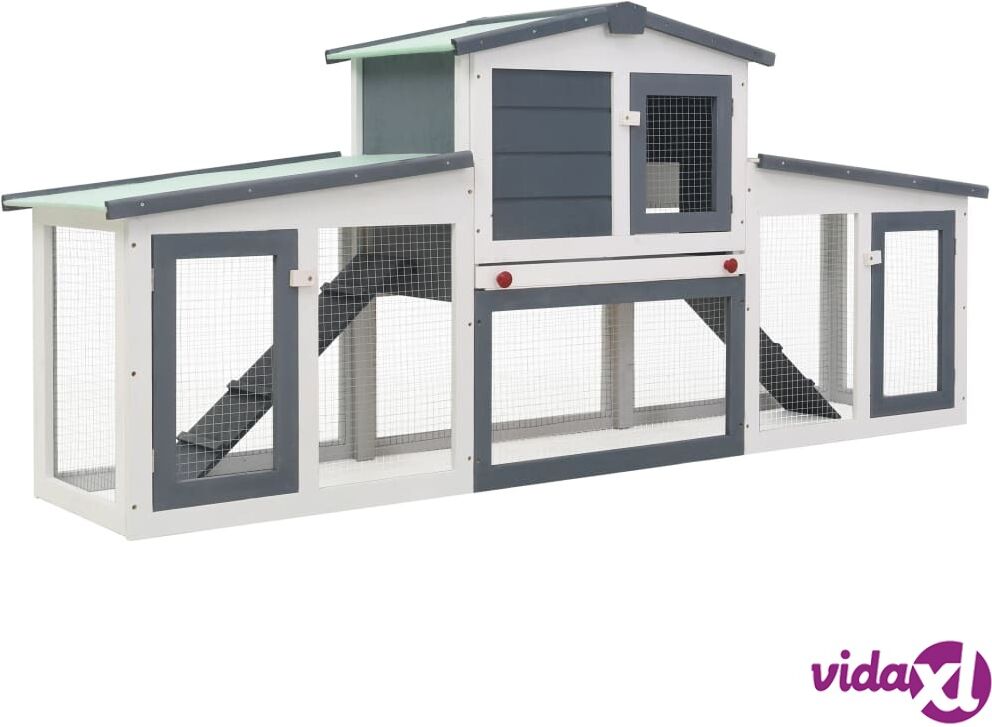 vidaXL Outdoor Large Rabbit Hutch Grey and White 204x45x85 cm Wood