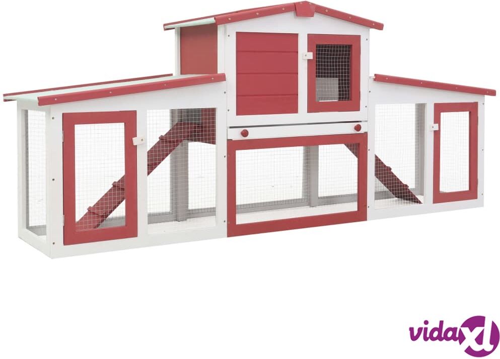 vidaXL Outdoor Large Rabbit Hutch Red and White 204x45x85 cm Wood