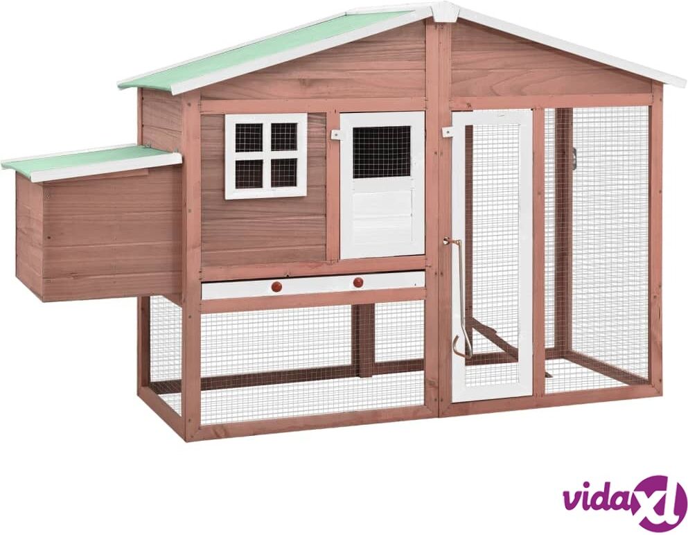 vidaXL Chicken Coop with Nest Box Mocha and White Solid Fir Wood