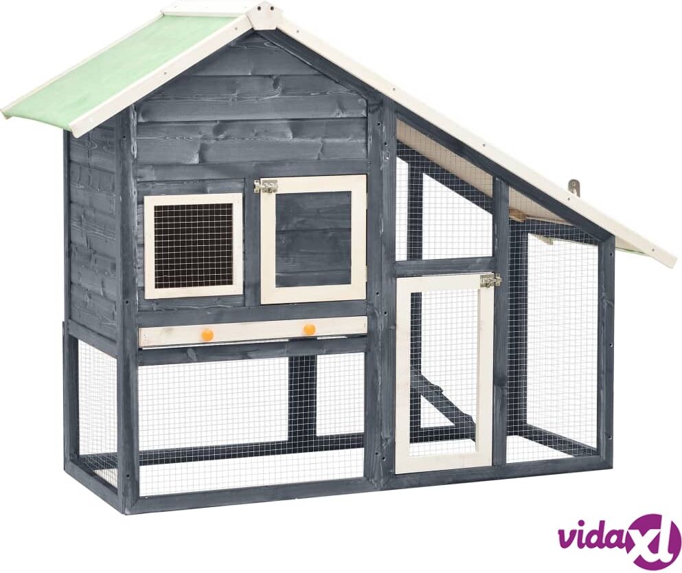 vidaXL Rabbit Hutch Grey and White 140x63x120 cm Solid Firwood