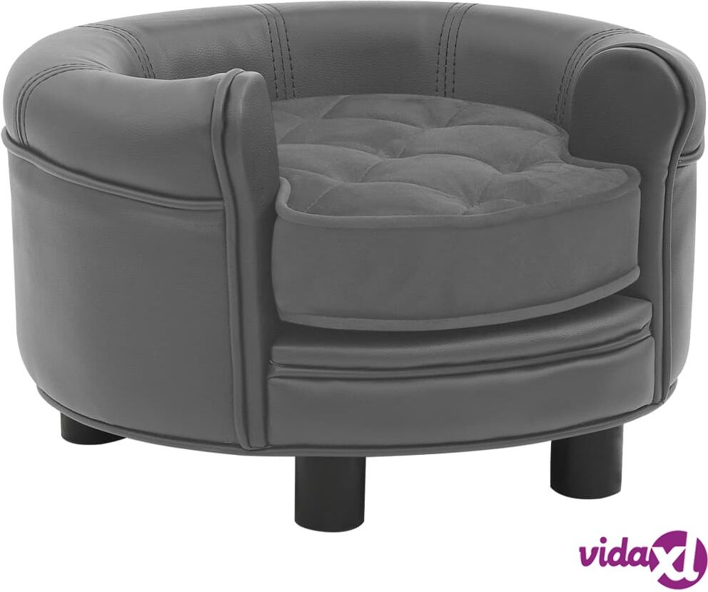 vidaXL Dog Sofa Grey 48x48x32 cm Plush and Faux Leather