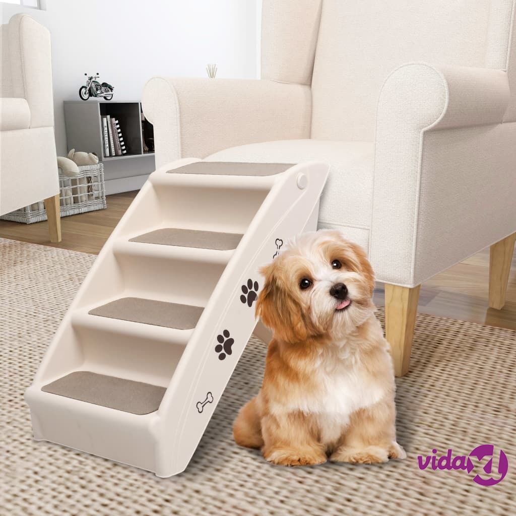 vidaXL Folding Dog Stairs Cream 62x40x49.5 cm