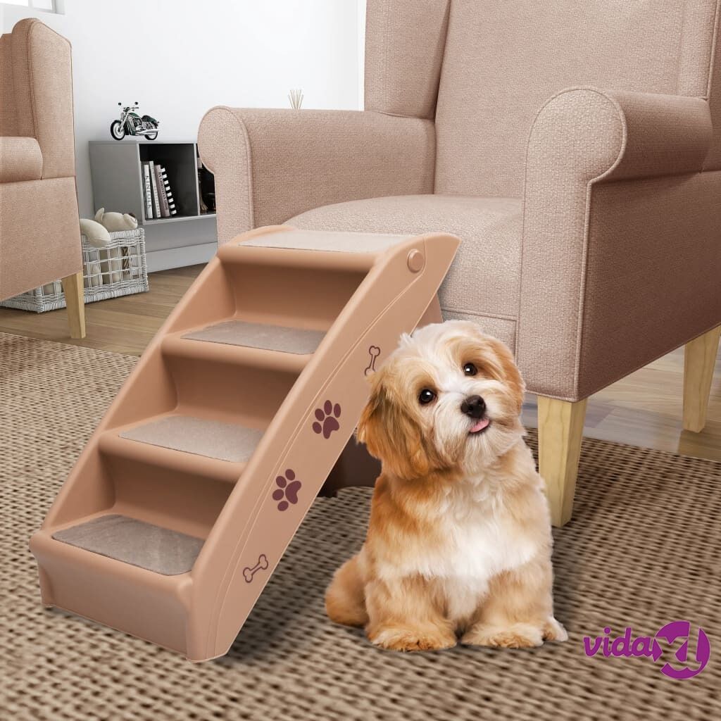 vidaXL Folding Dog Stairs Brown 62x40x49.5 cm