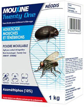 Huvepharma Mouxine Twenty One Poudre Mouillable Insecticide Adulticide Mouche Tenebrion boite 1,8kg