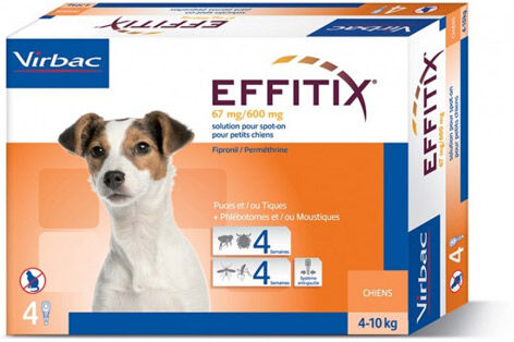 Virbac Effitix Petit Chien Insecticide Chien de 4 à 10kg spot on pipette boite de 4