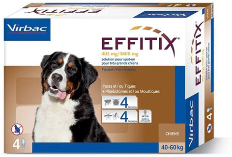 Virbac Effitix Très Grand Chien Insecticide Chien de 40 à 60kg spot on pipette boite de 4