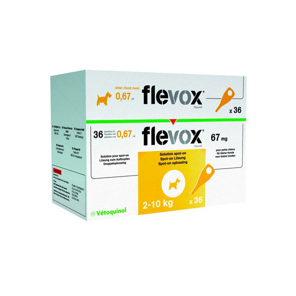 Vetoquinol Flevox 67mg (fipronil) Insecticide Petit Chien de 2 a 10kg Spot on 36 pipettes