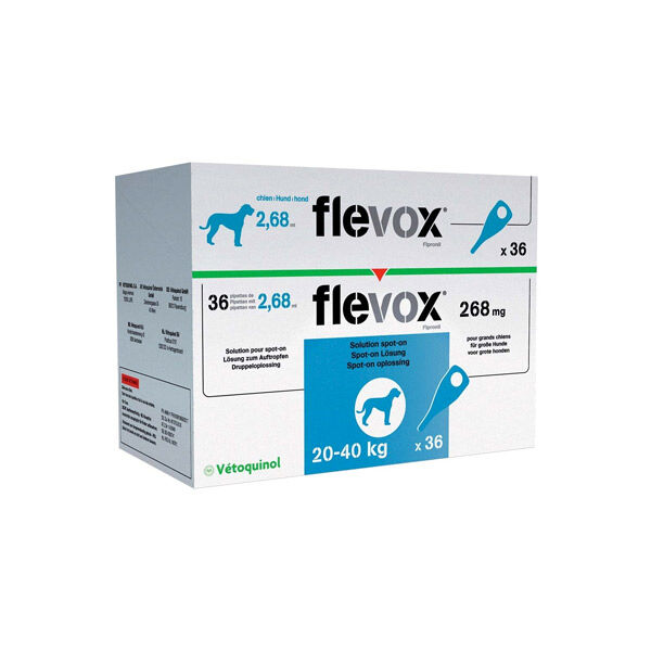 Vetoquinol Flevox 268mg (fipronil) Insecticide Grand Chien de 20 a 40kg Spot on 36 pipettes