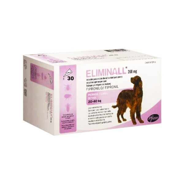 Vetoquinol Eliminal Chien de 20 a 40kg 268mg (fipronil) Insecticide Spot on 30 pipettes