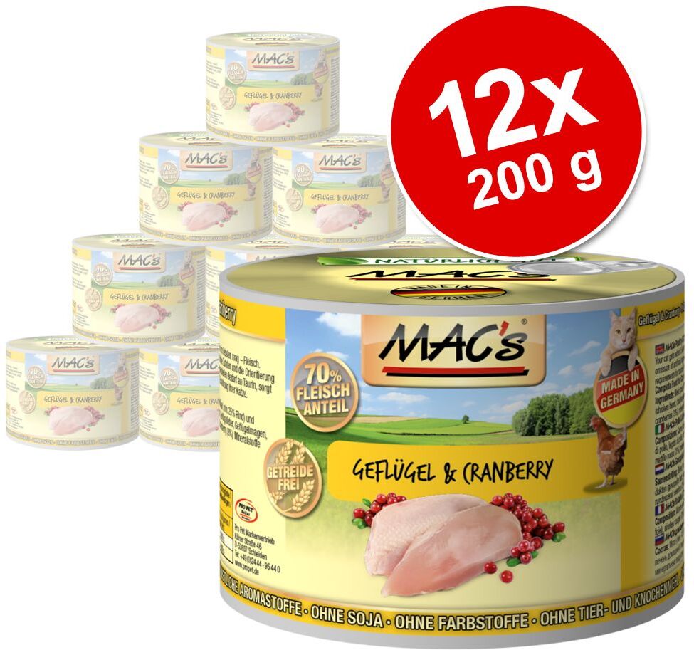 MAC's Lot MAC's 12 x 200 g pour chat - boeuf, coeur de poulet