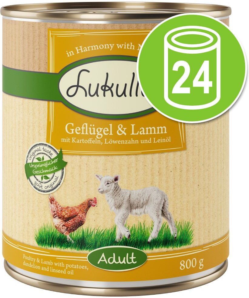 Lukullus Lot Lukullus 24 x 800 g pour chien - lapin de garenne, dinde