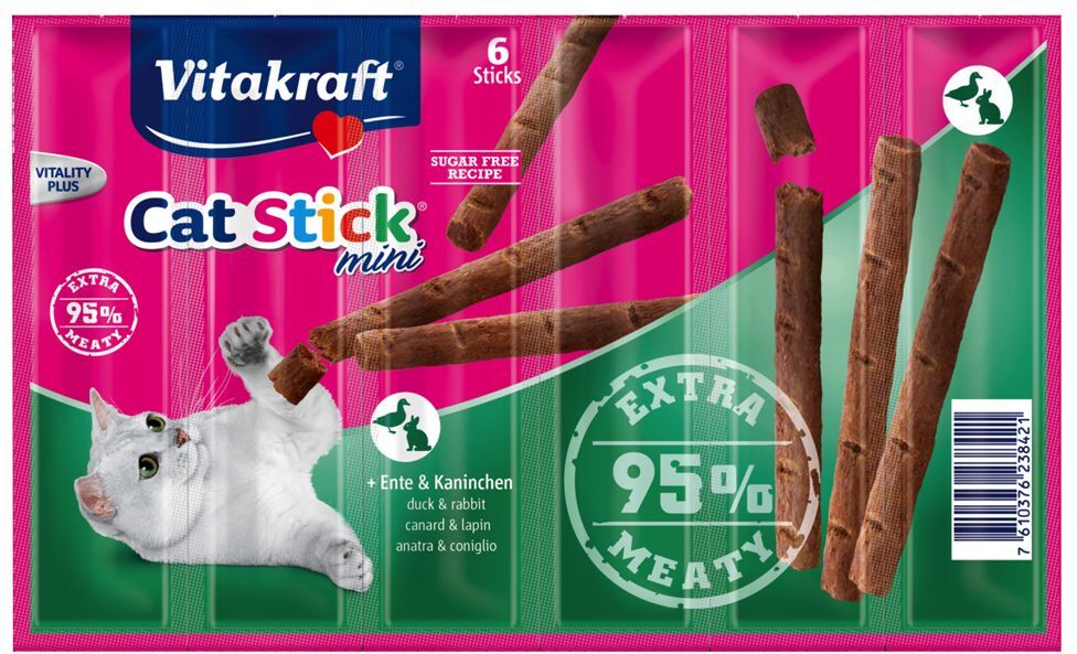 Vitakraft 6x6 g Bâtonnets à macher, canard & lapin, Vitakraft Cat Stick Mini -...