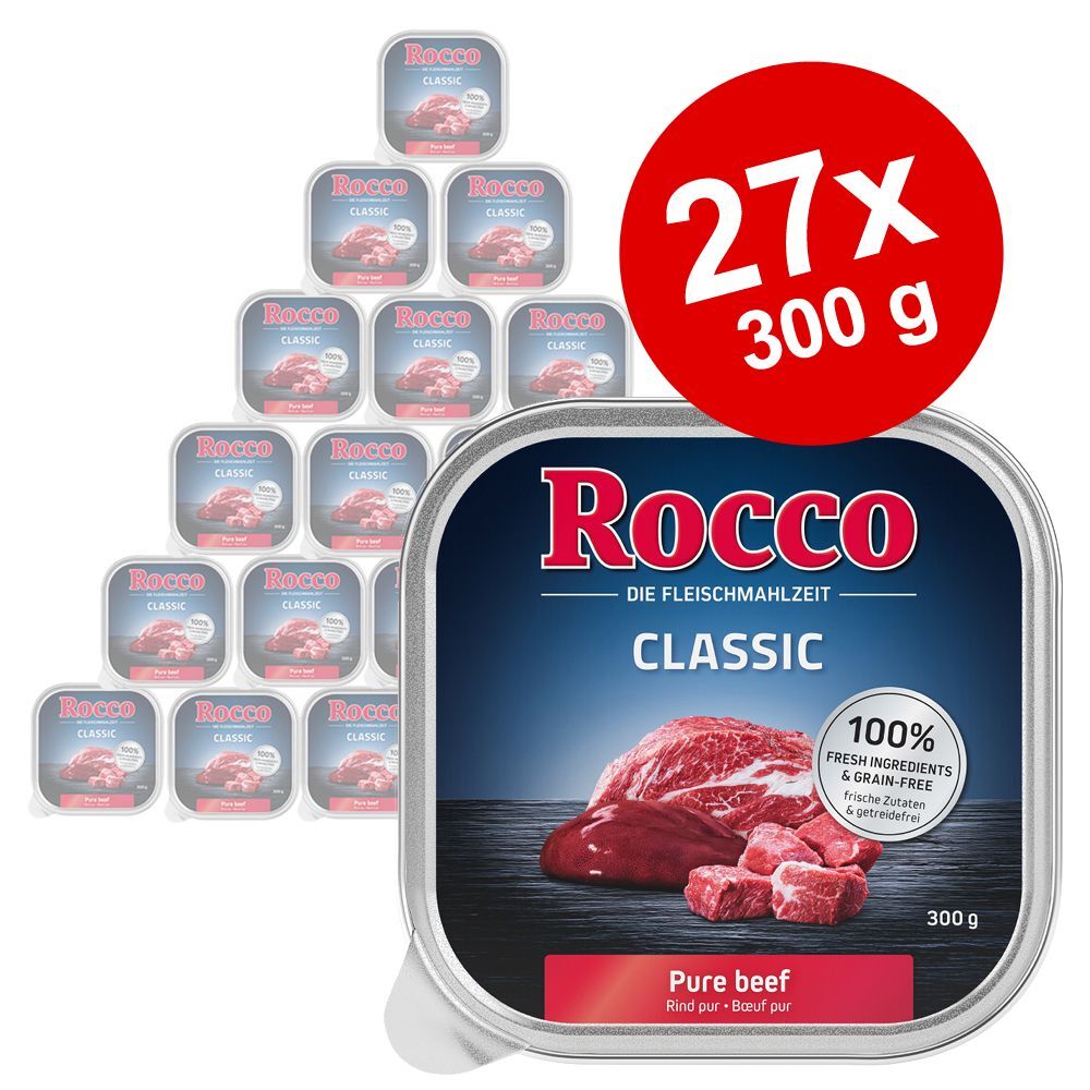Rocco Lot Rocco Classic en barquettes 27 x 300 g pour chien - bœuf, cœurs...