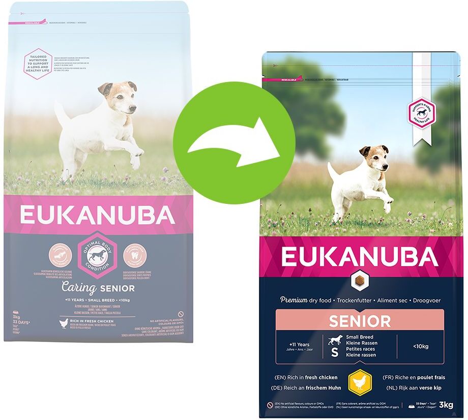 Eukanuba Caring Senior Small Breed poulet pour chien - 3 x 3 kg