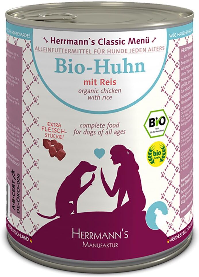 Herrmanns 24x800g Herrmanns Menu poulet bio, riz, carottes - Pâtée pour chien