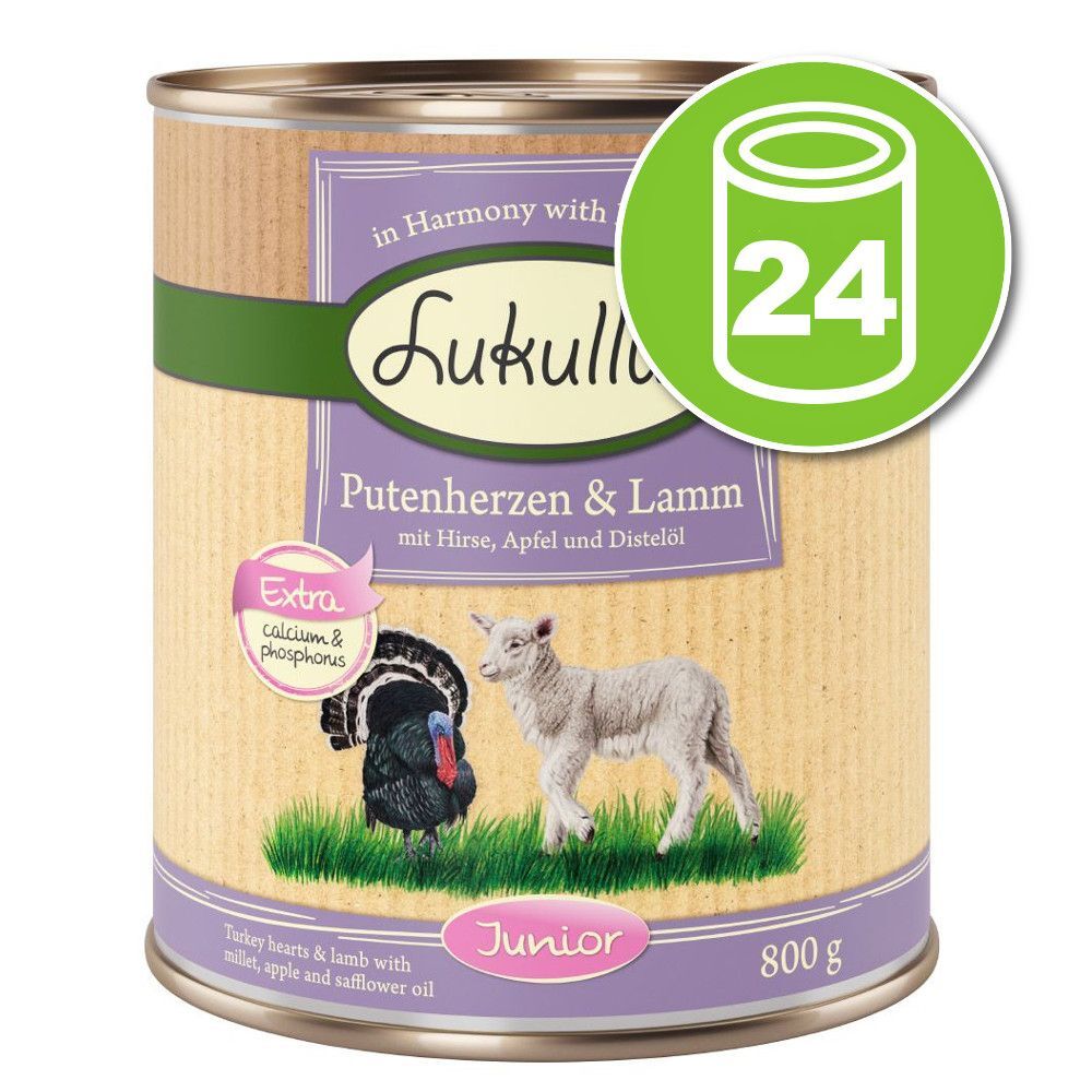 Lukullus Lot de boîtes Lukullus Junior 24 x 800 g pour chien - poulet, veau