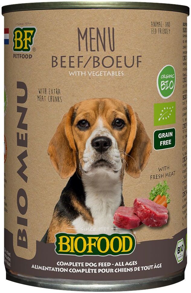 Biofood Organic Menu au bœuf pour chien - 6 x 400 g