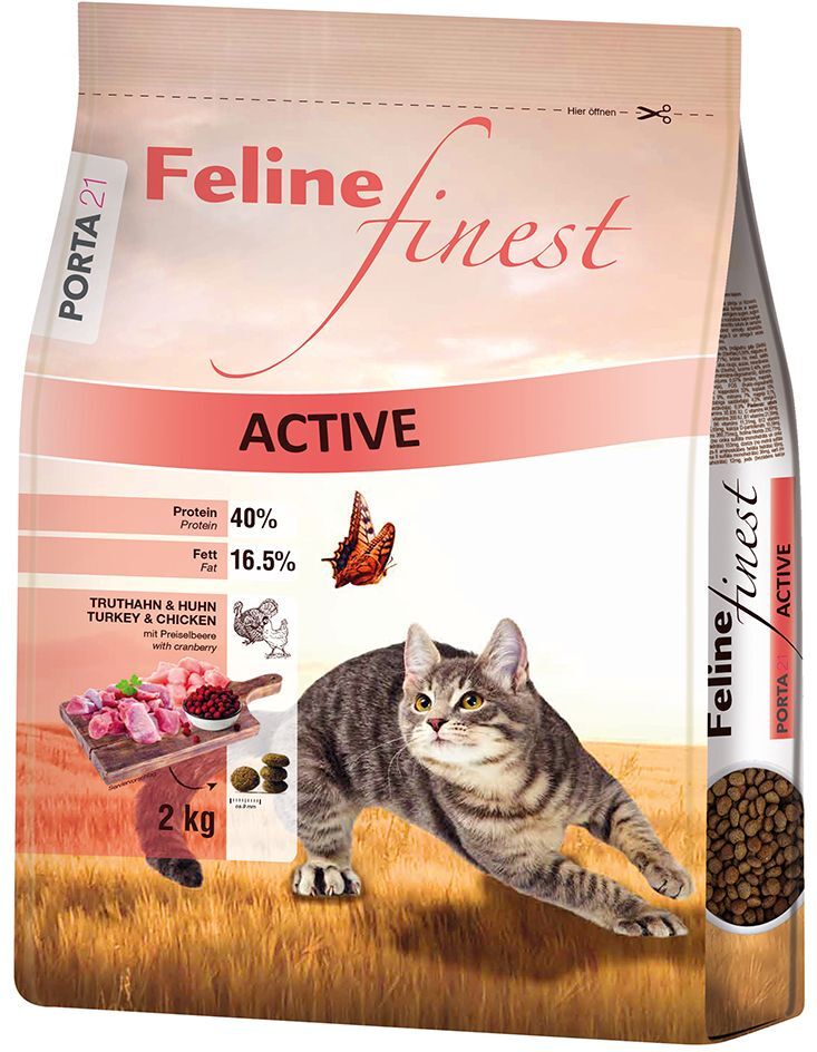 Porta 21 Feline Finest Active dinde, poulet pour chat - 2 x 2 kg