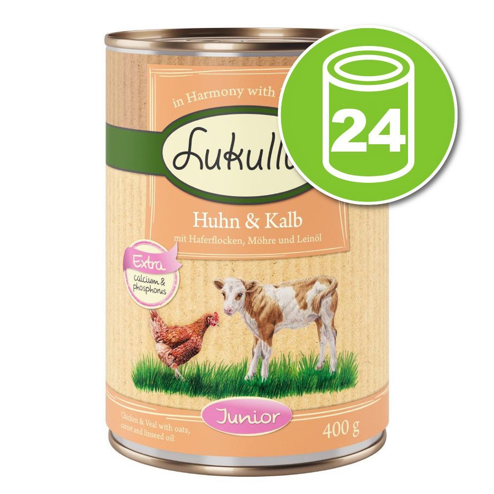 Lukullus Lot de boîtes Lukullus Junior 24 x 400 g pour chien - volaille, gibier