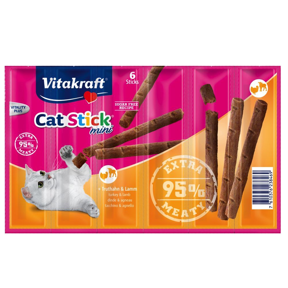 Vitakraft 6x6g Bâtonnet à mâcher Vitakraft Cat Stick Mini dinde agneau pour chat