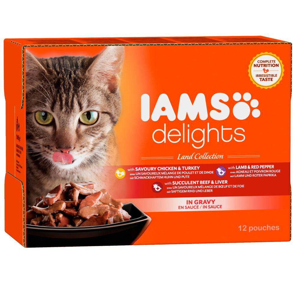IAMS 12x85g IAMS Delights Adult en sauce, lot Terre & mer - Pâtée pour Chat