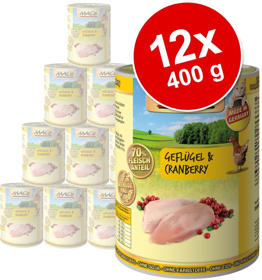 MAC's Lot MAC's 12 x 400 g pour chat - canard, lapin, bœuf