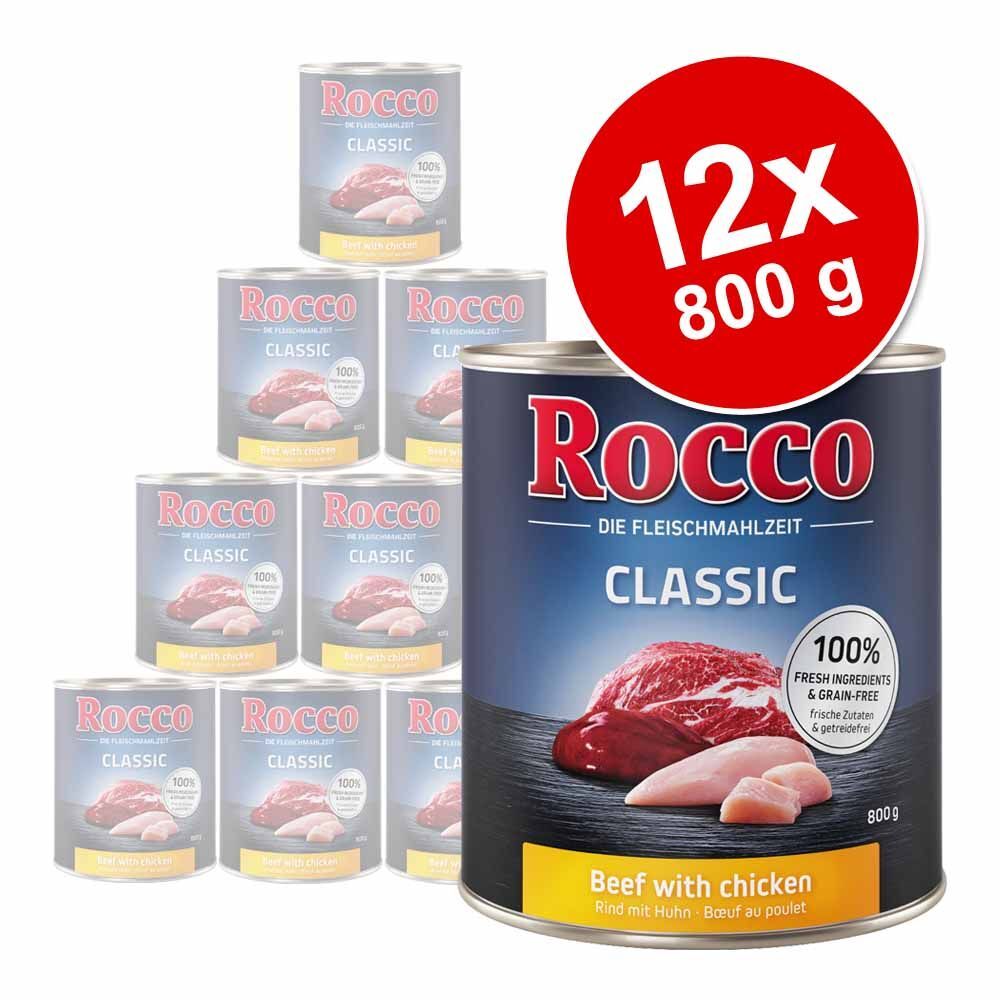 Rocco Lot Rocco Classic 12 x 800 g pour chien - bœuf, cœurs de veau