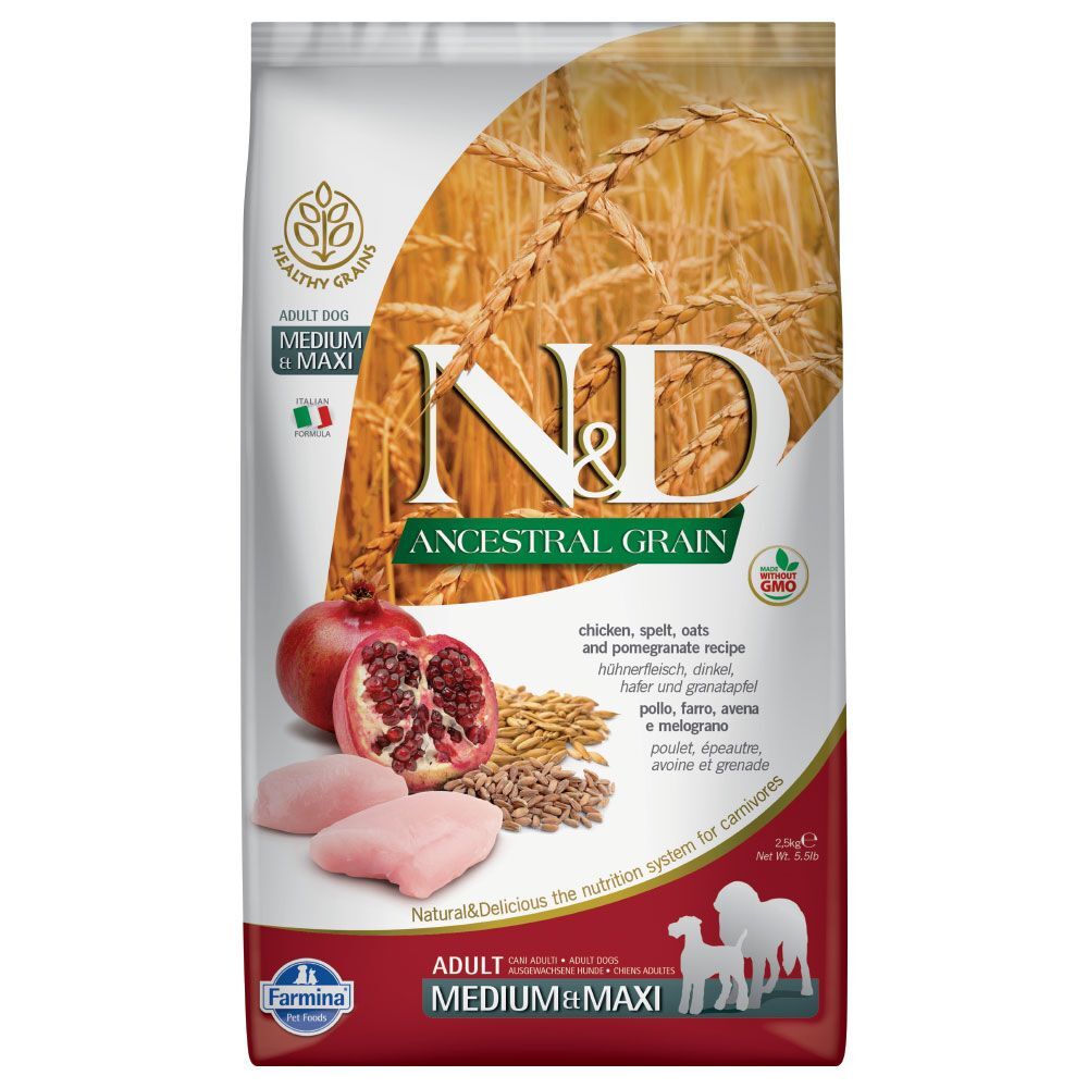 N&D Low Grain Dog 2x12kg Farmina N&D; Ancestral Grain Adult Medium & Maxi poulet, grenade