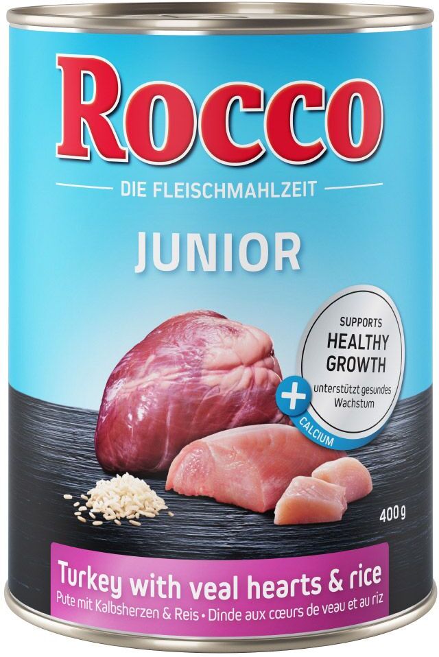 Rocco Junior 6 x 400 g - cœur de poulet, riz, calcium