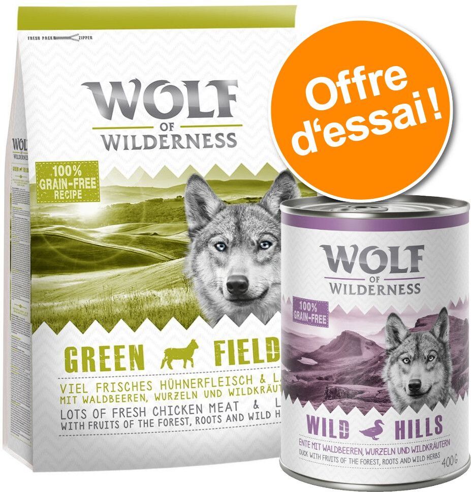 Wolf of Wilderness Offre d'essai Wolf of Wilderness croquettes + boîtes - Wild Hills,...