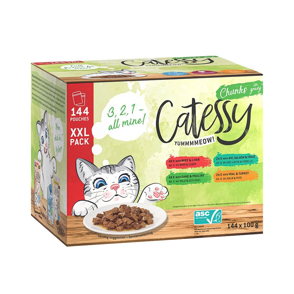 Catessy Pack XXL Catessy Bouchées en sauce ou gelée 144 x 100 g pour chat - 4...