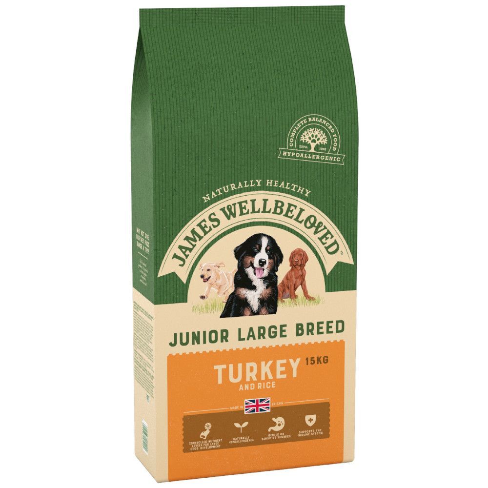 James Wellbeloved Junior Large Breed dinde, riz pour chien - 2 x 15 kg