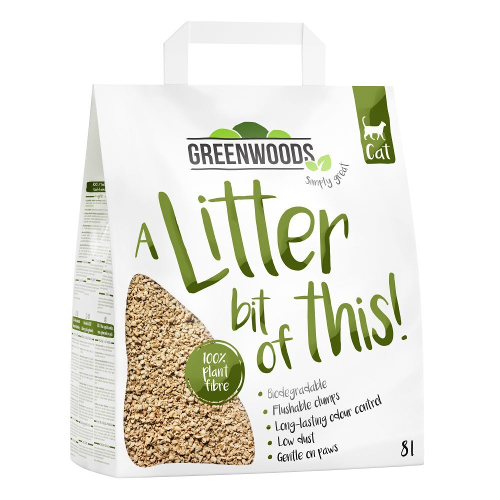Greenwoods Litière agglomérante Greenwoods en fibres végétales pour chat - 30 L...